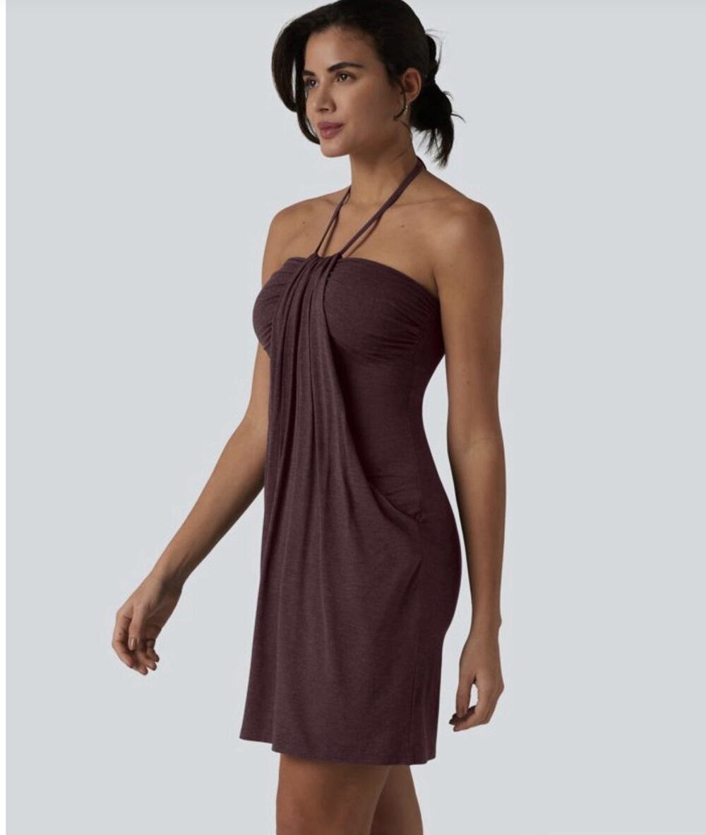 Halara Halter Tie Back Mini Resort Dress with Pockets Size M